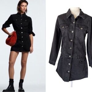 Zara The Zoe Denim Dress Washed Black NWT Size Small Mini Shirtdres Long Sleeve